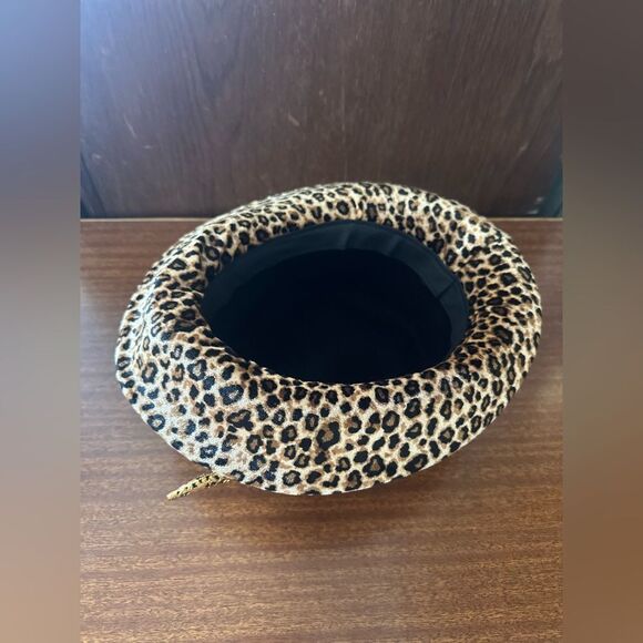 Black Hat with Leopard Print Trim with vintage adornment main image 5
